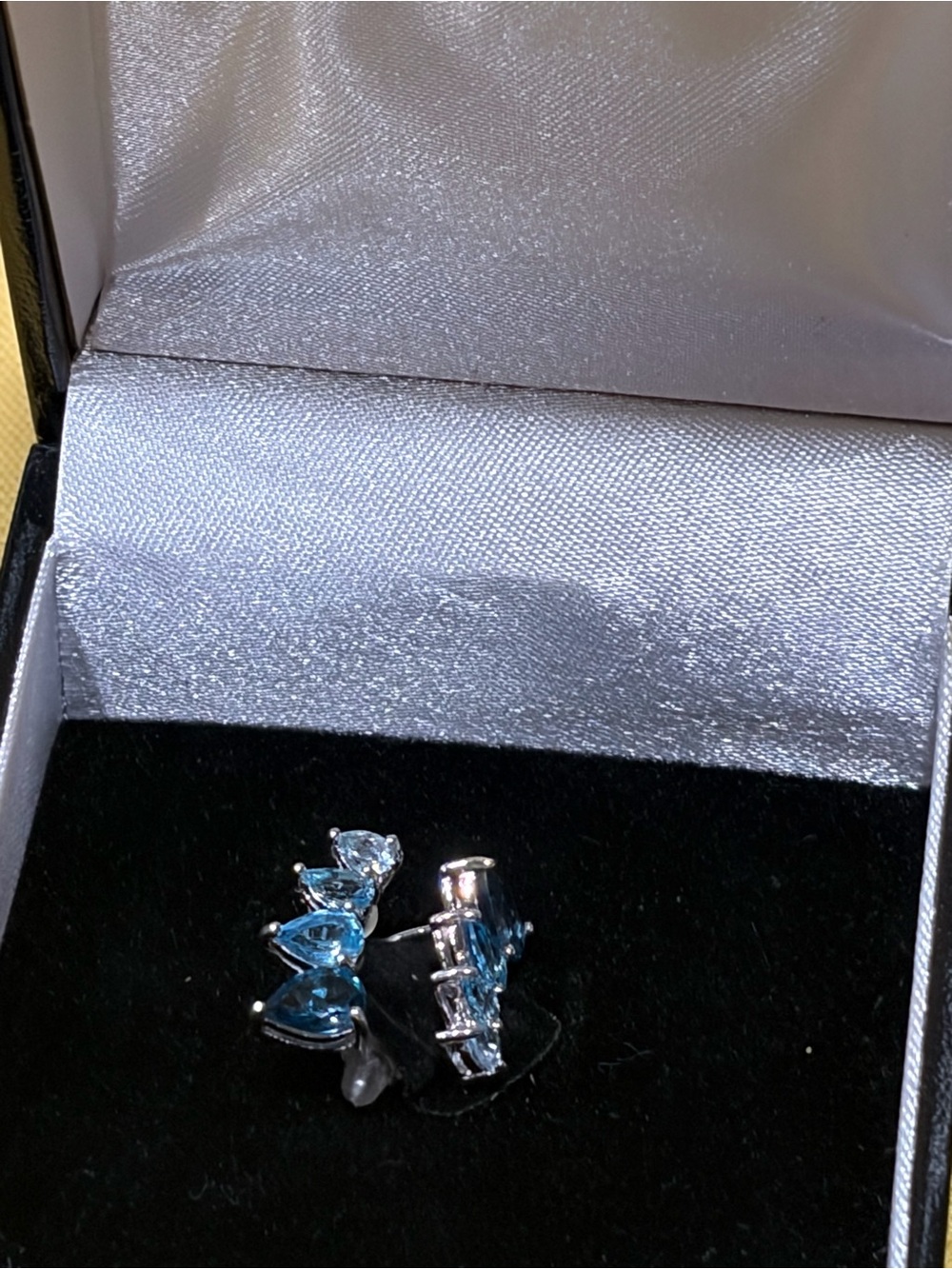 925 Sterling Silver Blue Topaz Ombre Pear Cut Ear Climber Crawler Earrings - Picture 2 of 6
